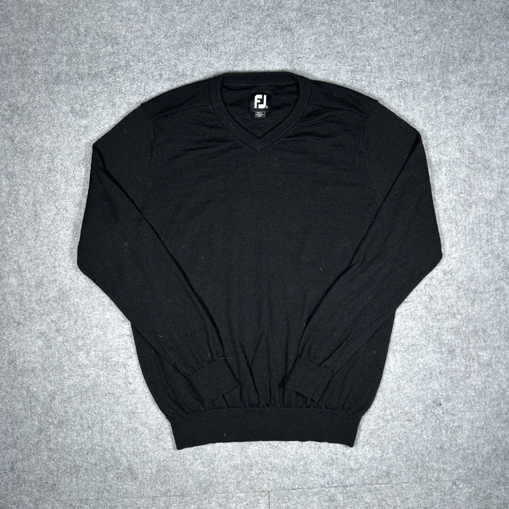 FootJoy Sweater Mens Small Black V Neck 100% Lambswool Golf Pullover Classic